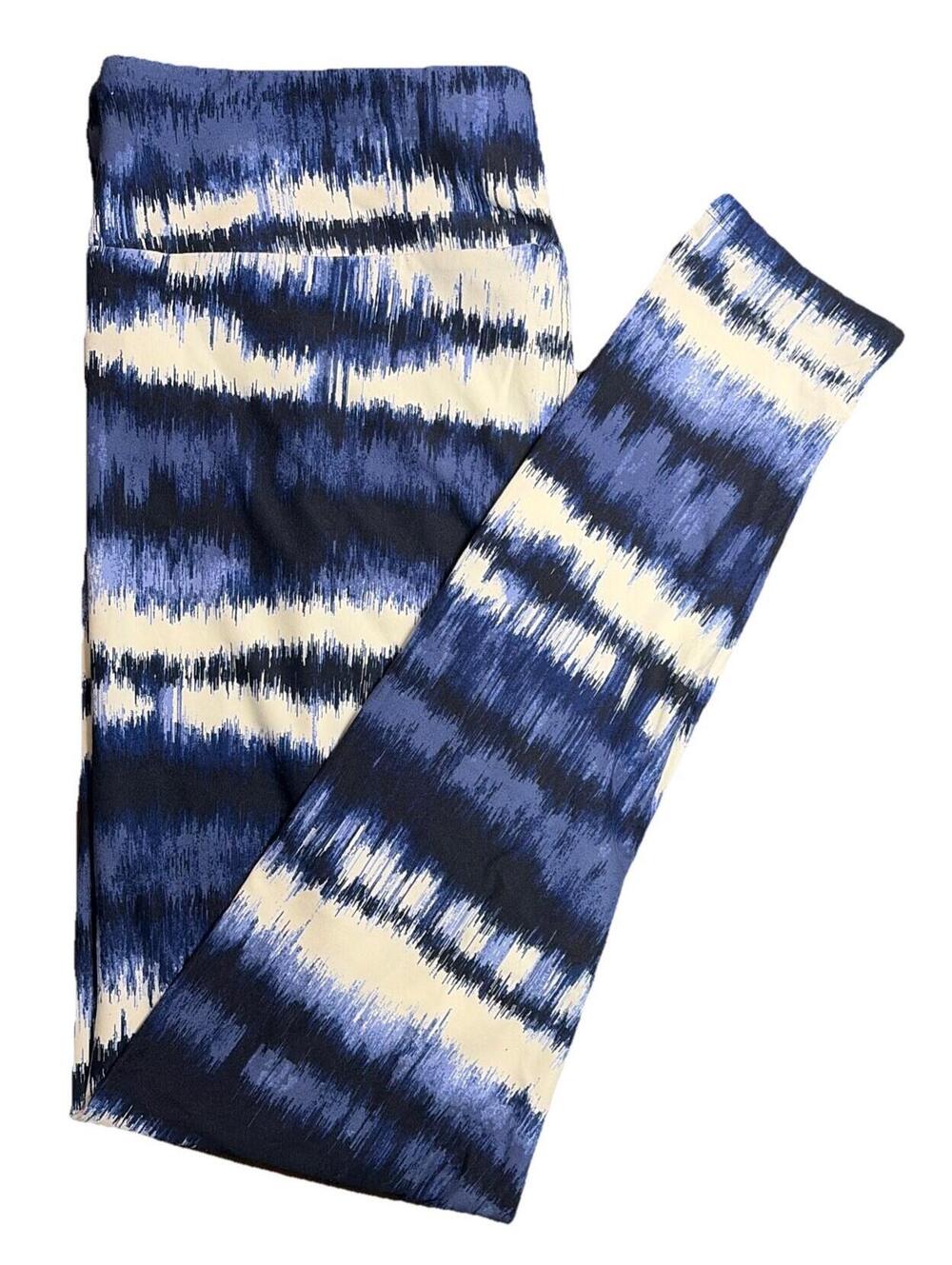 New LuLaRoe TC Blue And White Striped tie-dye Print Leggings Size TC (12-18)
